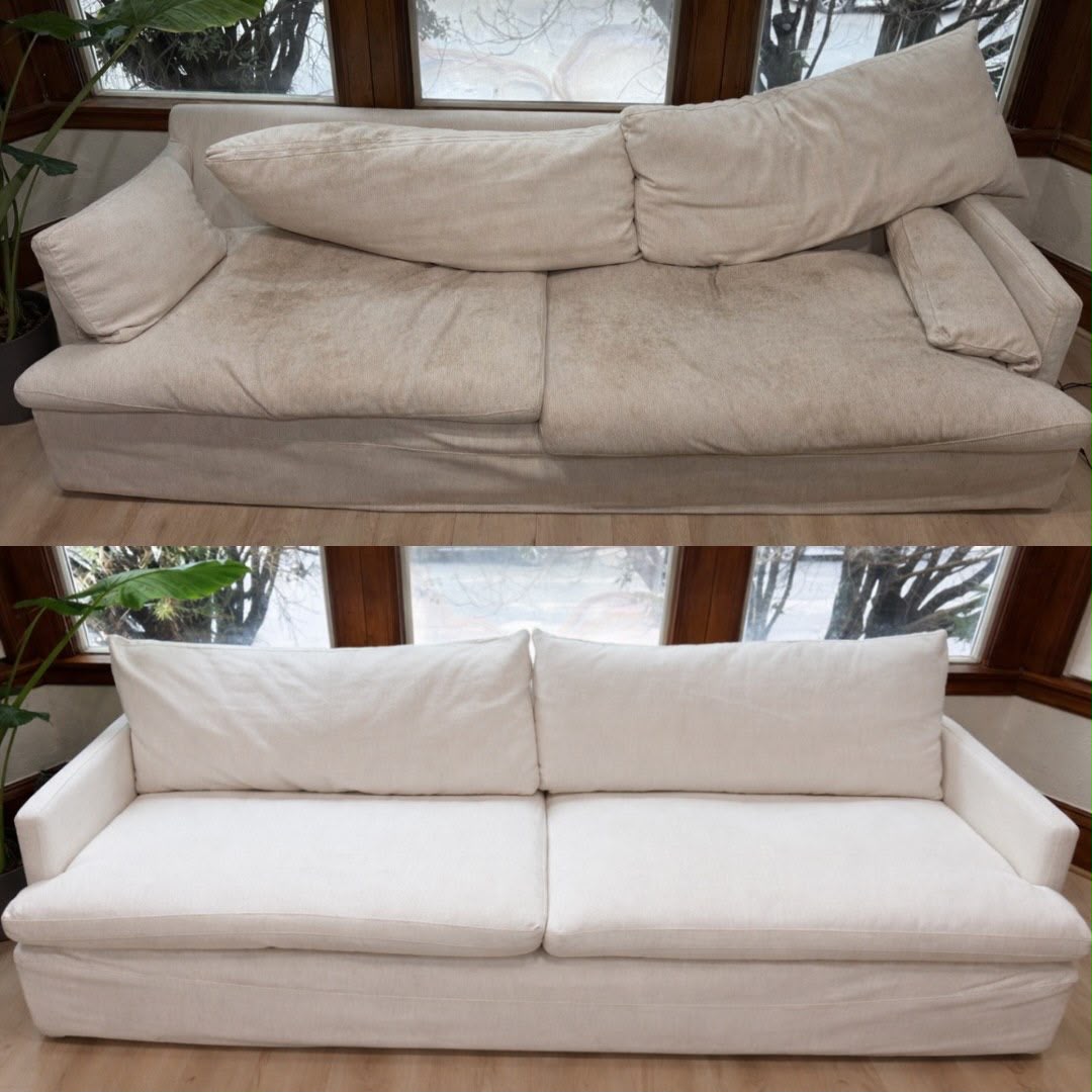 White Sofa Restoration before and after